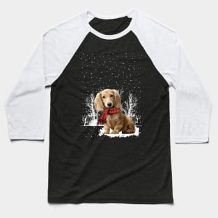 Christmas Cream Dachshund With Scarf In Winter Forest Baseball T-Shirt